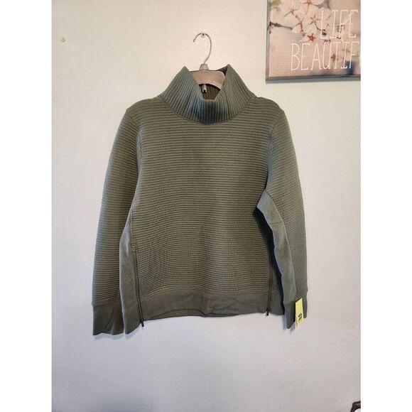Lulus Sweaters - NWT All in Motion Olive Green Quilted Mock Neck Side Zip Pullover Size Large